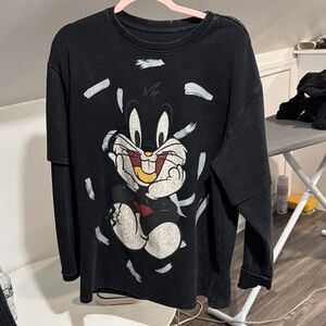 Black Long Sleeve Shirt with Cartoon Graphic